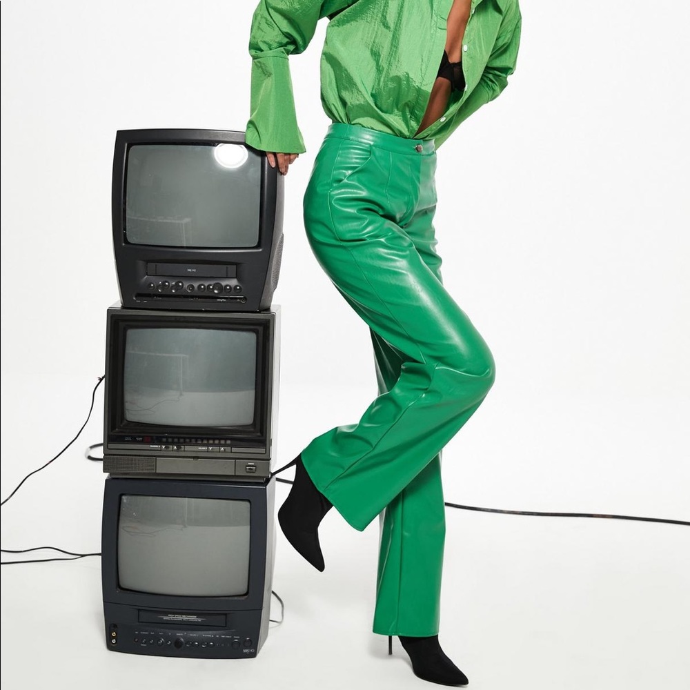Missguided NWT Tall Green Leather Trousers